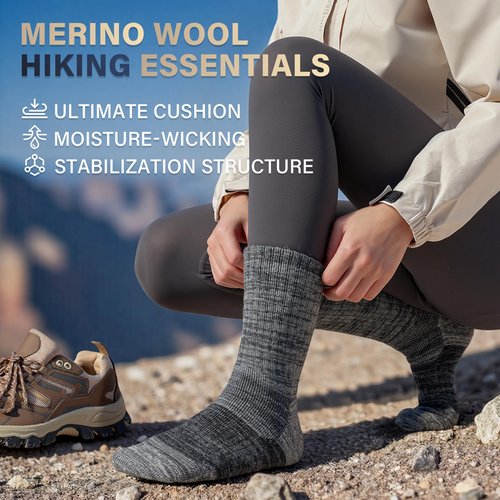 ANTSANG Merino Wool Hiking Socks, Full Cushion Thick Thermal Crew Socks for Men and Women, 4 Pairs(Dark Mixed, L)