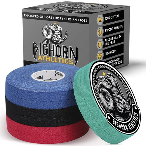 Bighorn Athletics Jiu Jitsu Finger Tape, 0.3-Inch x 45-feet, 8-Rolls | Residue-Free Adhesive | Athletic Sports Tape for BJJ, Wrestling, Climbing, Volleyball, Hands & Toes | Red, Black, Blue Green