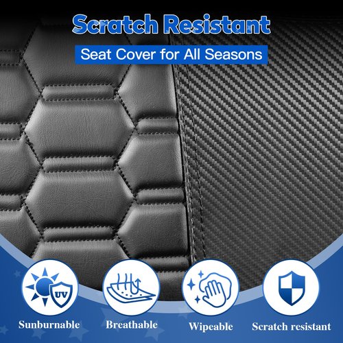 NOKINS Golf Cart Seat Covers Kit, 4PCS Front&Rear Seat Covers Fits for EZGO TXT 1994-2013/EZGO RXV Standard Seat Cushion, No Stapler, Golf Cart Accessories(Hexagon Carbon Fiber - Black)