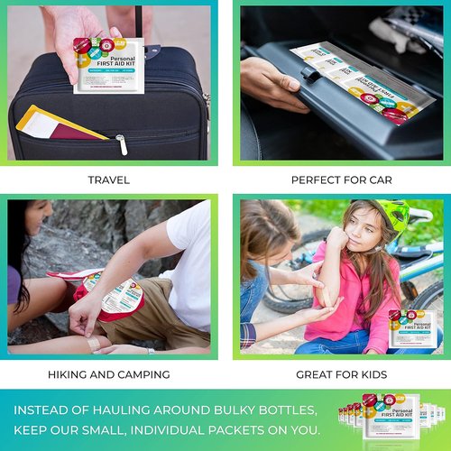 First Aid Kit by Portable Travel - 10 Pack | Essential for Home, Office, Car & Outdoors | Individually Wrapped Supplies