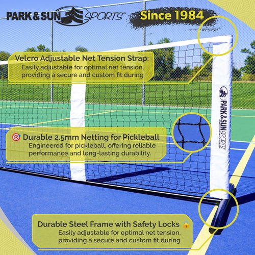 Park & Sun Sports 21' Adjustable Portable Pickleball Net Set with Paddles, Balls, and Carry Bag