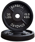 Signature Fitness Olympic 2-Inch Cast Iron Plate Weight Plate for Strength Training and Weightlifting, Style #1, 35LB Pair