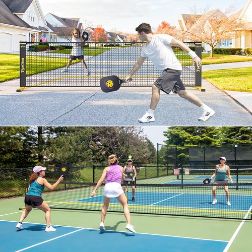 TYRSEN Pickleball Set with Net, 22 FT & Half Court 11 FT Pickleball Net, 4 Fiberglass Rackets, Portable Pickleball Set, Pickle Ball Net System with Carrying Bag for Court, Driveway, Backyards