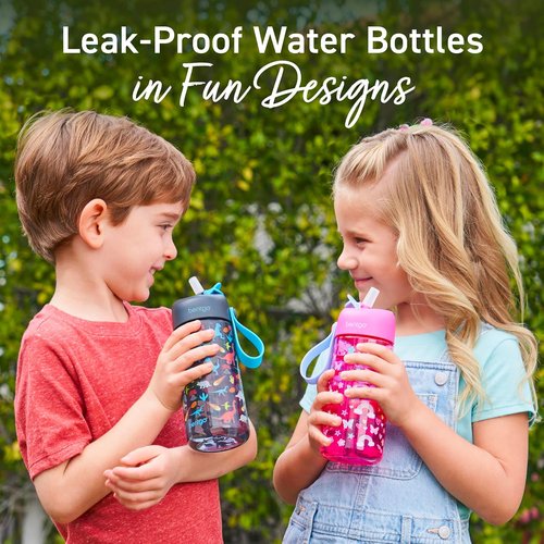 Bentgo Kids Water Bottle - Leak-Proof, Durable Tritan BPA-Free 15 oz Cup for Ages 3+ | Bite & Sip Spout, Dishwasher Safe (Rainbows & Butterflies)