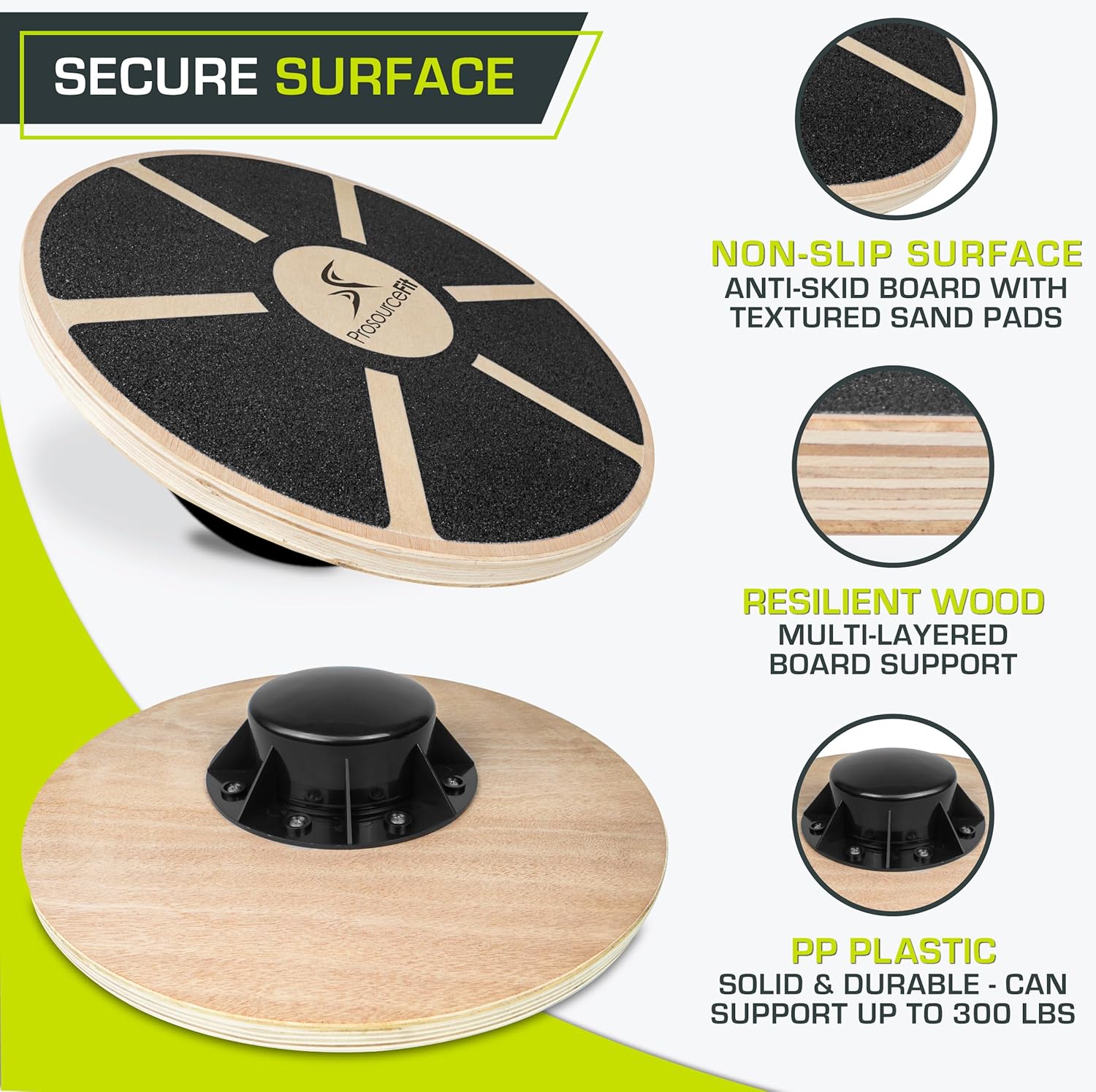 ProsourceFit Wooden Balance Board - Non-Slip Wobble Trainer for Stability | 15.75in Diameter, 360° Rotation