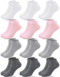 Duufin 12 Pairs Girls Ankle Socks Set, Gray/White/Pink, 6-8 Years
