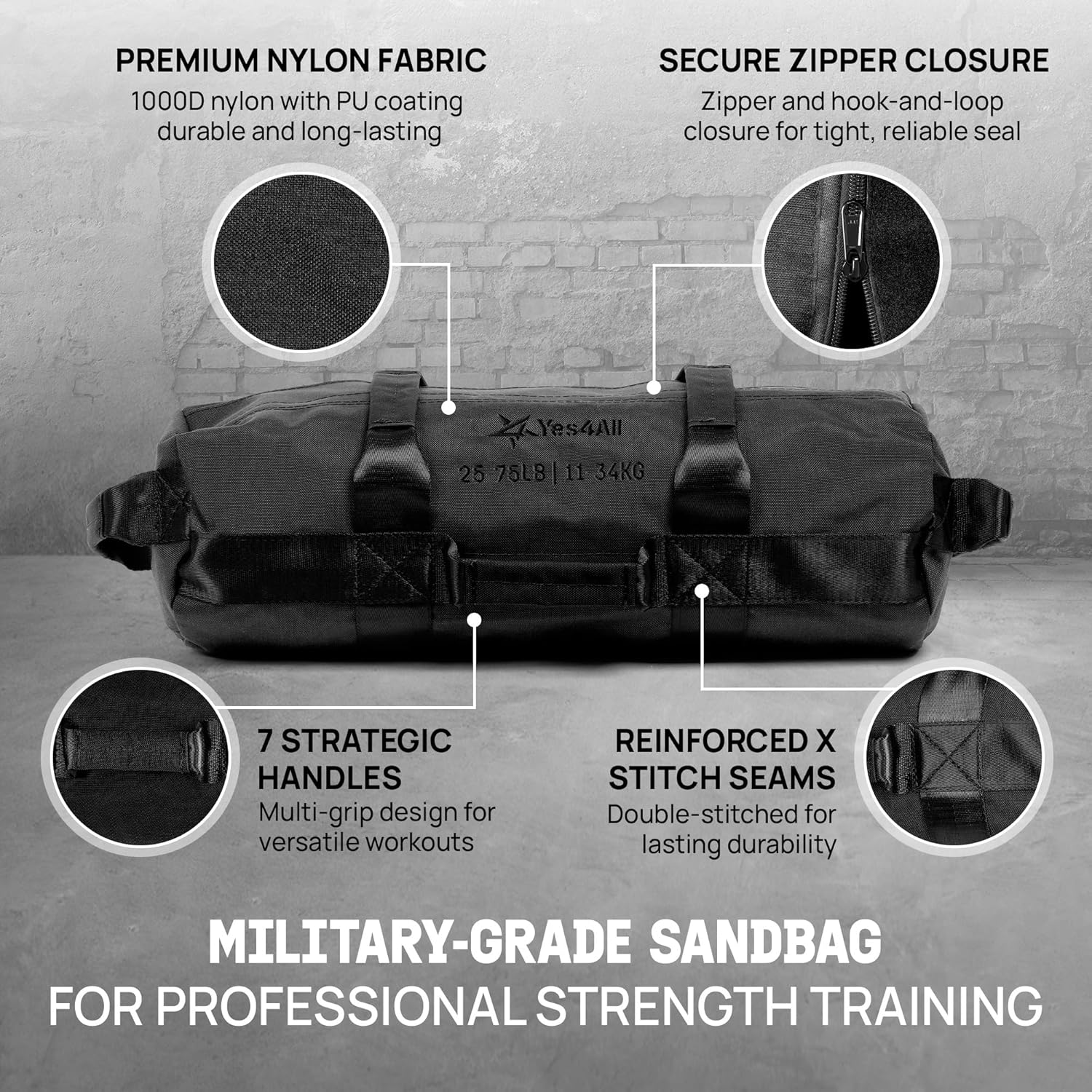 Yes4All Sandbags - Adjustable Weight Training Sand Bags with Handles | Multiple Sizes 5-200lbs