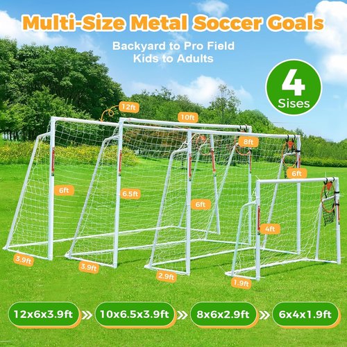 Metal Soccer Goals by [Brand Name] - Portable 12x6, 10x6.5, 8x6, 6x4FT for Kids & Adults | Durable Steel Frame with Net