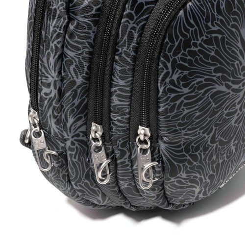 Baggallini Securtex® Anti-Theft Multi Zip Sling - Lightweight 8.6"x15.2" Travel Bag with Locking Zippers & RFID Protection