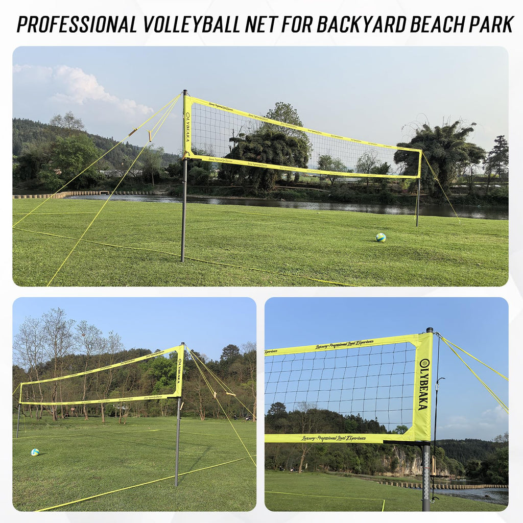 Outdoor Professional Volleyball Net Set with Heavy Duty 2" Adjustable Aluminum Poles, Tetoron Net, Portable 1800D Carry Bag - Super Stable & Anti-Sag with 2 Tension Adjusters for Backyard Beach Grass