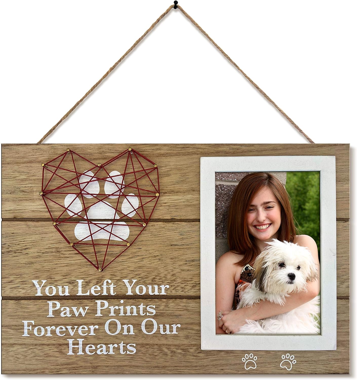 OakiWay Pet Memorial Gifts - 4x6 Dog Picture Frame with Paw Prints & Heart Design | Remembrance Gift for Pet Loss