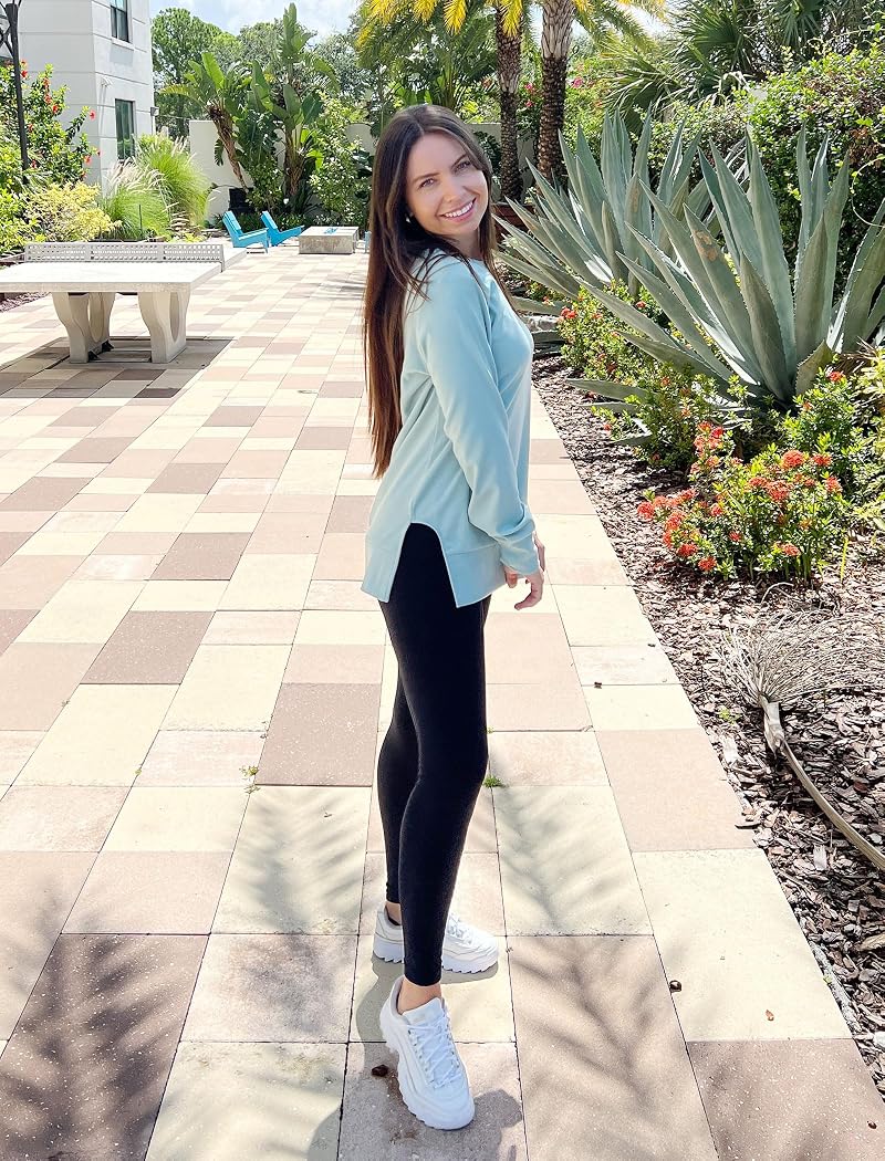 Saloogoe Blue-Green X-Large Sweatshirt for Women with Side Split Hem