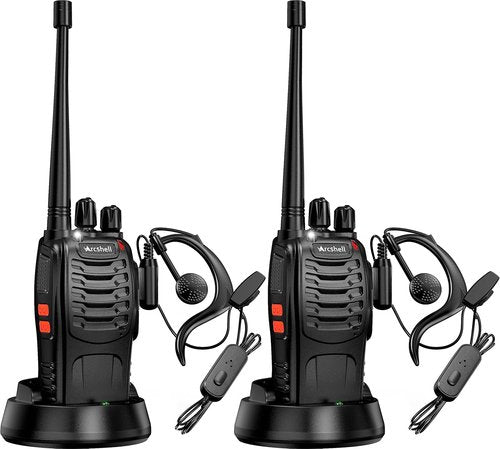 Arcshell AR-5 Rechargeable Two-Way Radios - Long Range Walkie Talkies with Earpiece | 2 Pack, Li-ion Battery & Charger Included