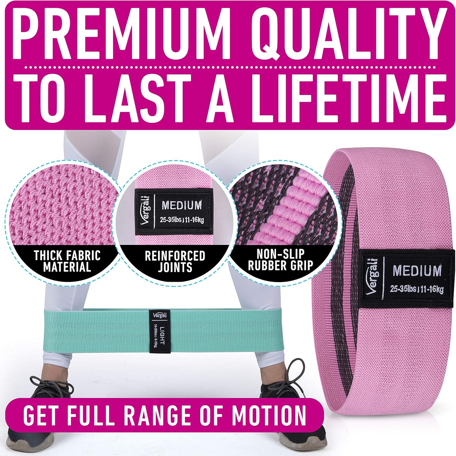 Skiennix Resistance Bands - Fabric Elastic Workout Bands Set for Legs, Glutes & Thighs - 4 Booty Bands
