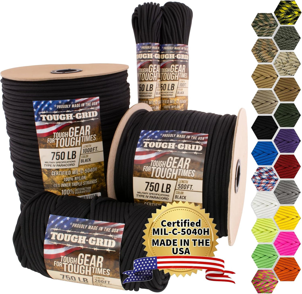 TOUGH-GRID 750 Paracord - Military Grade Nylon Rope for Tactical Survival | Made in USA