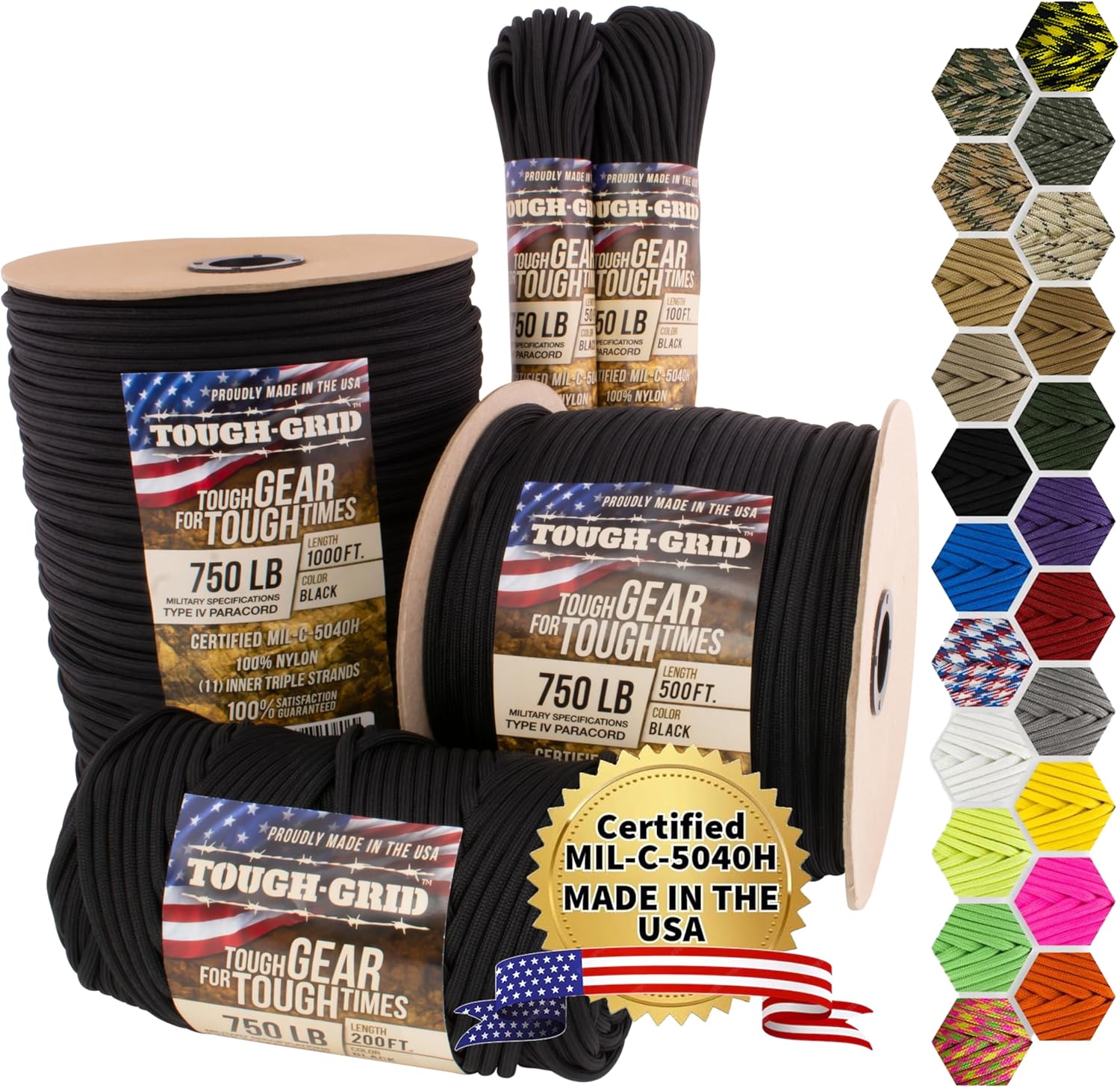 TOUGH-GRID 750 Paracord - Military Grade Nylon Rope for Tactical Survival | Made in USA