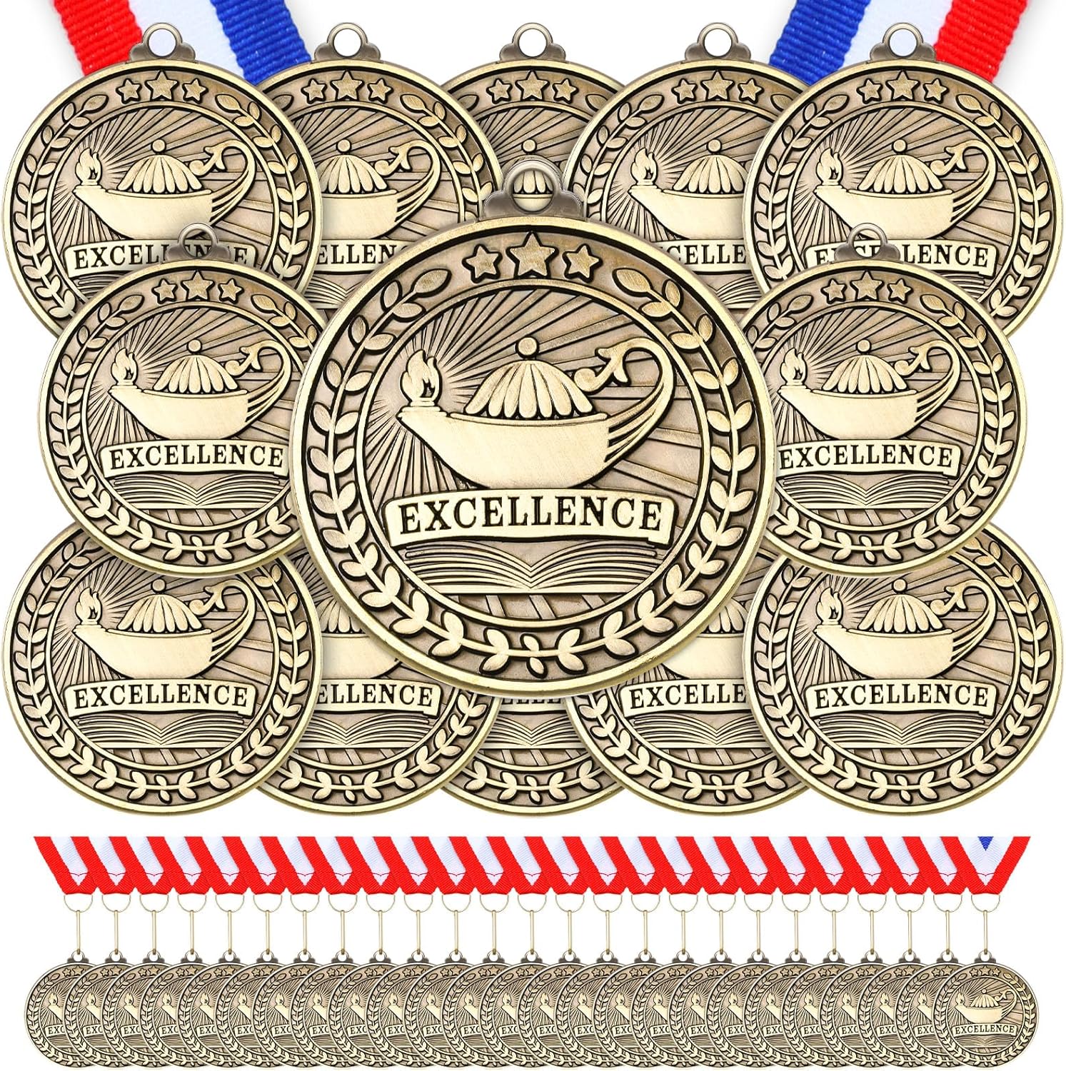 Quelay Gold Award Medals - 60 Pcs 2 Inch Winner Medals with Neck Ribbons for Competitions & Events