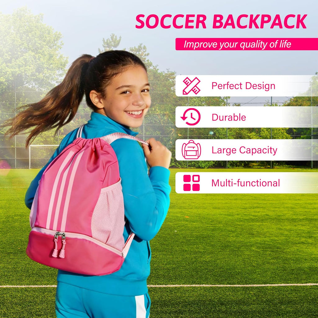 Skiennix Soccer Bag - Youth Drawstring Backpack with Shoe Compartments | Ideal for Gym, Sports & School