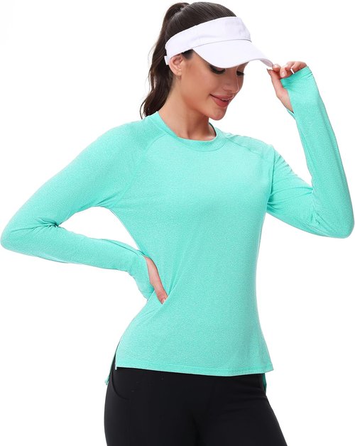 Isnowood Women's UPF 50+ Sun Protection Long Sleeve Shirts | Rash Guard Athletic Tops for Hiking & Running