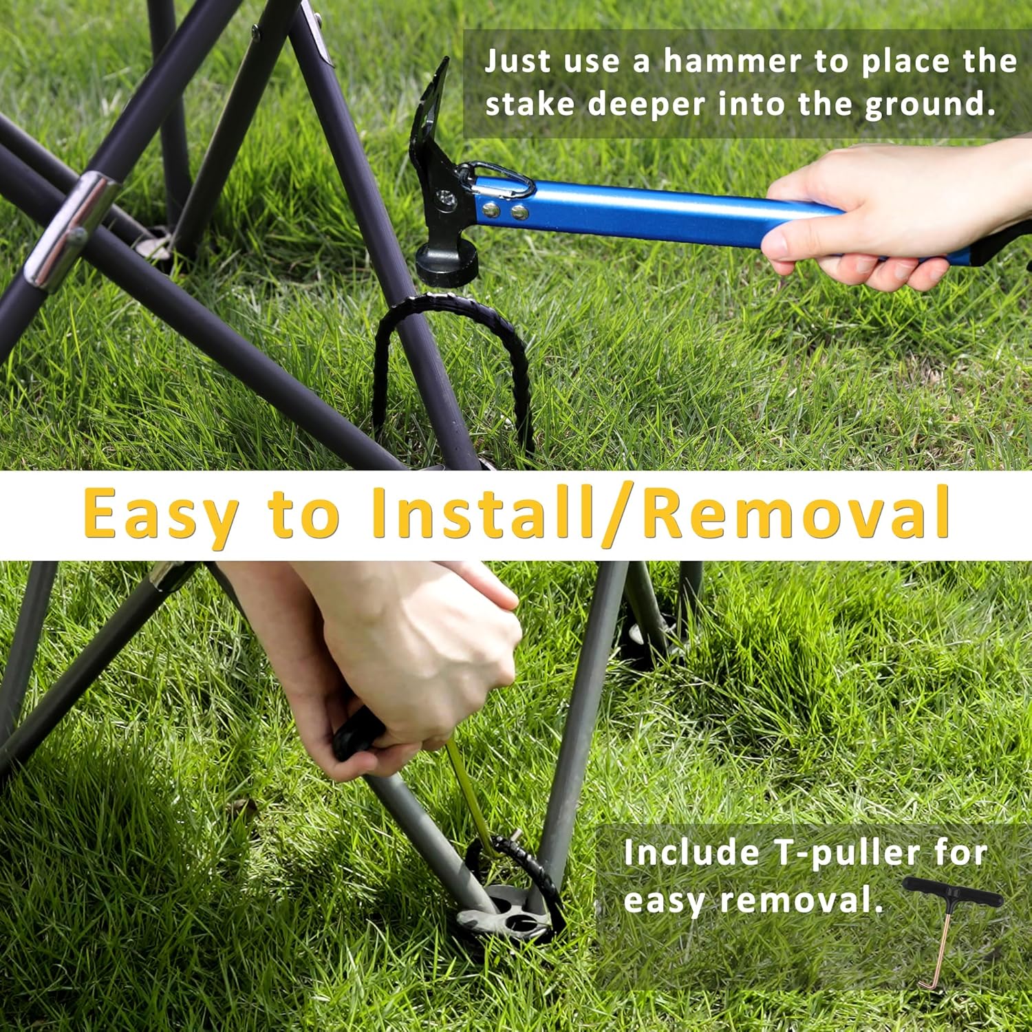 RIY Trampoline Stakes - Heavy Duty 12 Inch Ground Anchors with T Hook for High Wind Stability