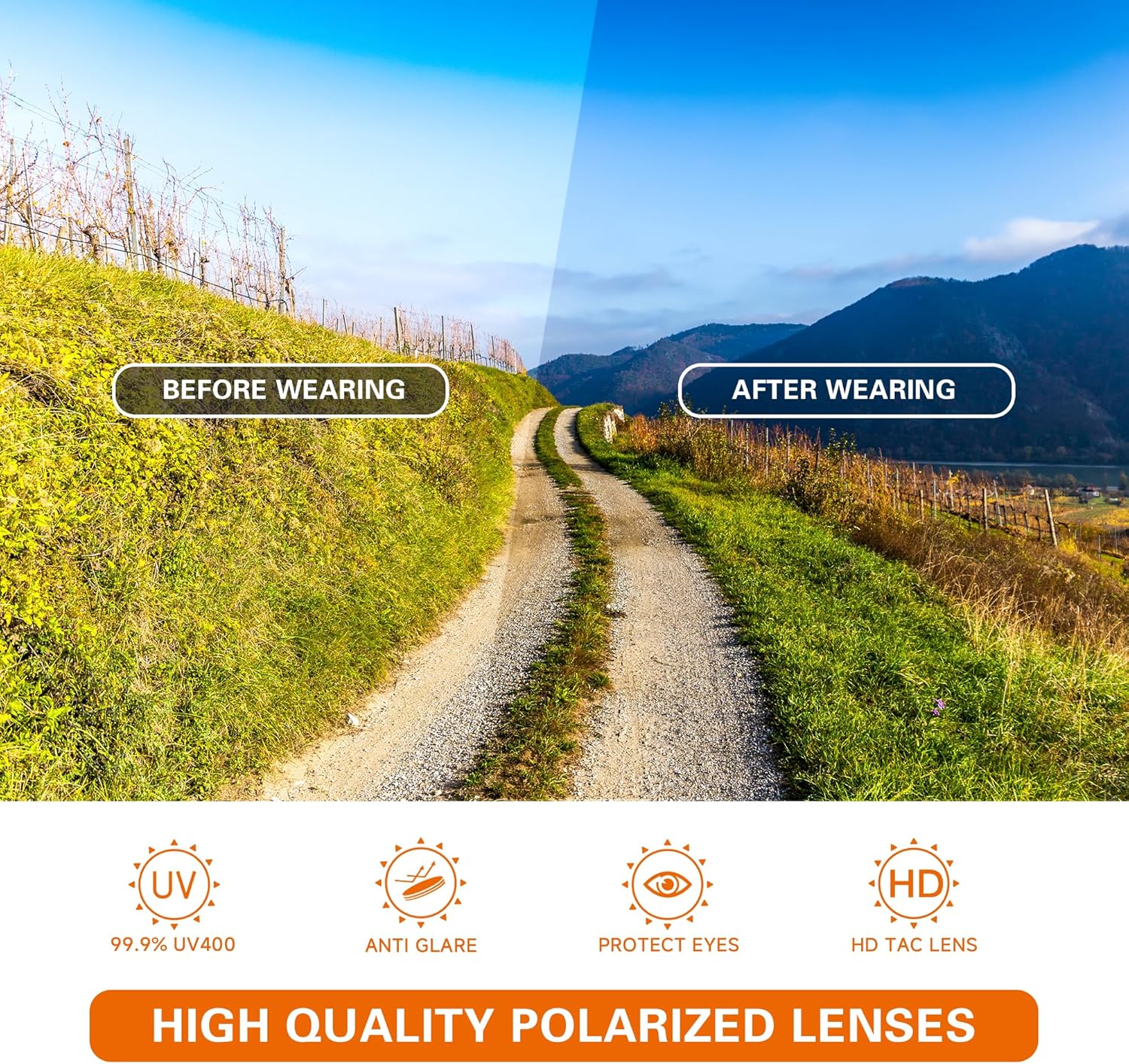 Suoso Polarized Sports Sunglasses - UV400 Protection for Men & Women | Wrap-Around Design for Fishing, Driving, Cycling