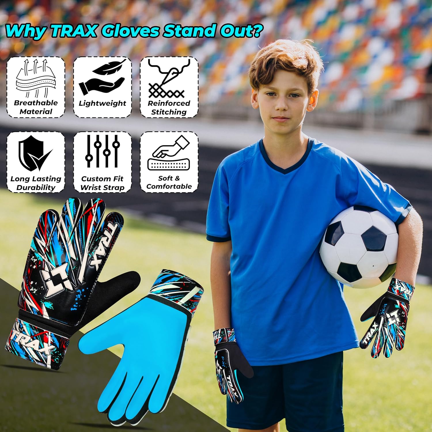 Soccer Goalie Gloves - Youth & Adult Football Goalkeeper Gloves with 4mm Latex Grip & Finger Protection