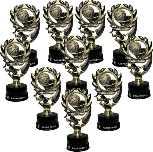 Express Medal Basketball Trophy Awards - 10 Pack of 7-Inch Trophies with Silicone Wristbands for Boys & Girls