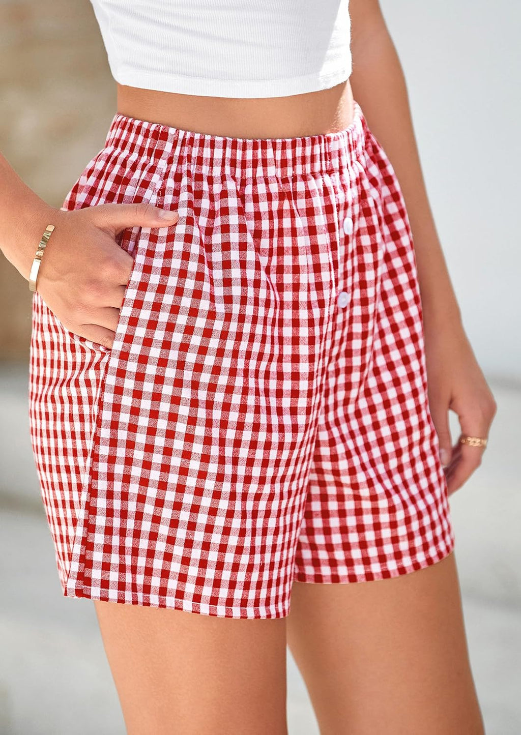 PrettyGarden Women's Pajama Shorts - Summer Gingham Lounge Sleepwear | Y2K Plaid Design