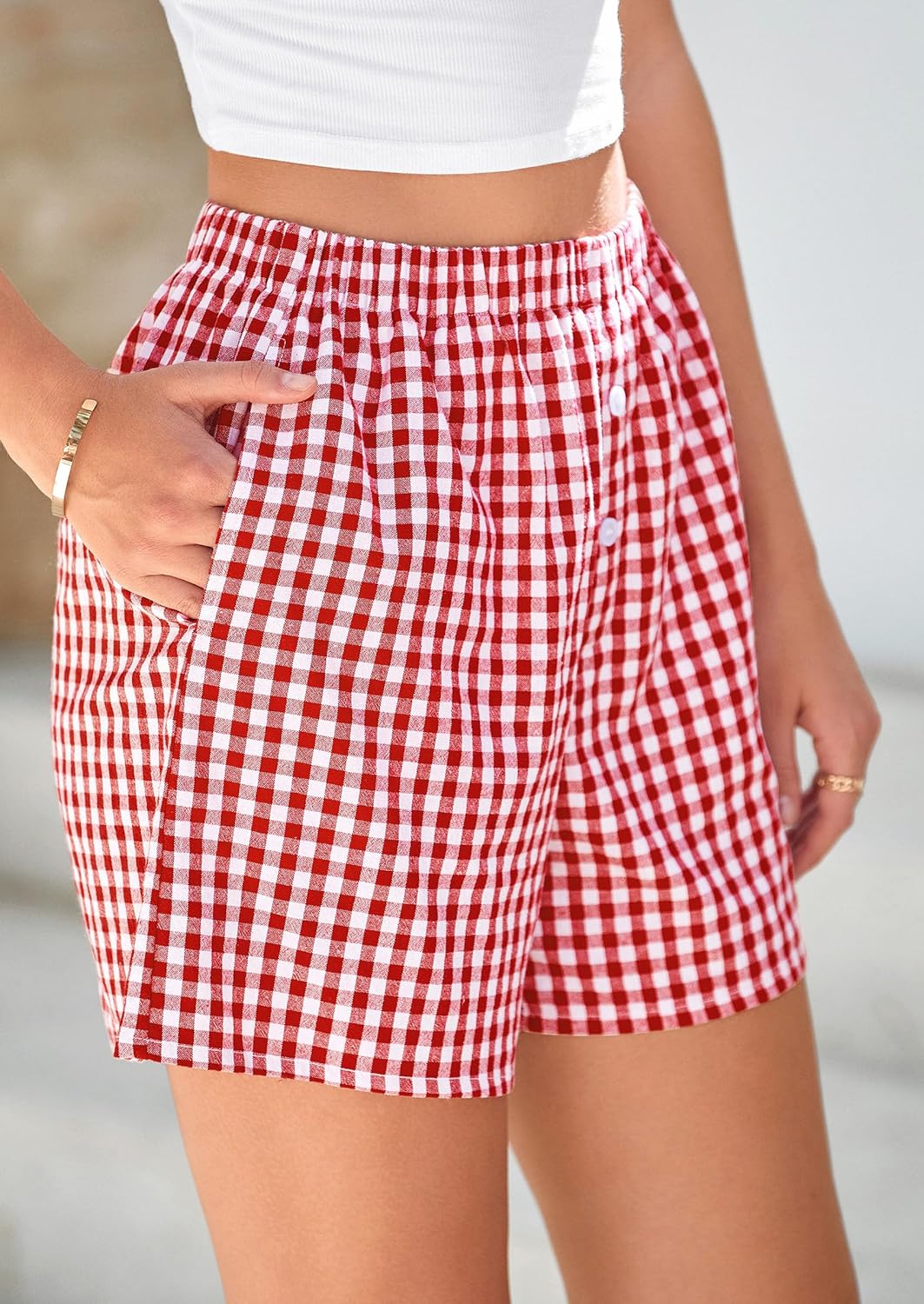 PrettyGarden Women's Pajama Shorts - Summer Gingham Lounge Sleepwear | Y2K Plaid Design