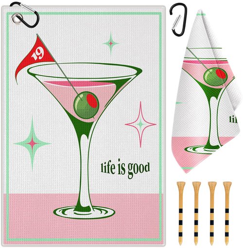 Swooflia Golf Towel with Clip for Golf Club Bags for Men Women Golfers Accessories, Elegant Unique Good Life Microfiber Large Golfing Rag with 4 PCS Golf Tees