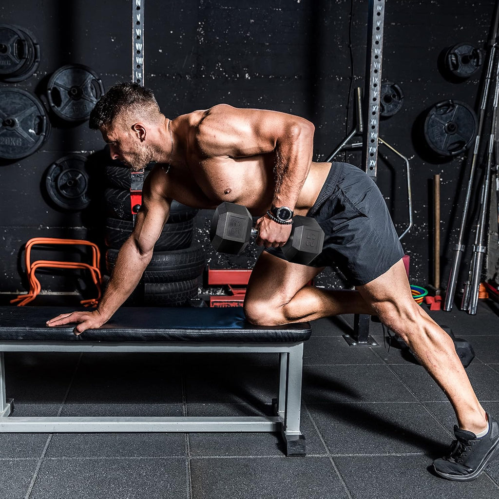 WF Athletic Supply Rubber Coated Dumbbells - Solid Steel Hex Weights for Muscle Toning | Home Gym Pair