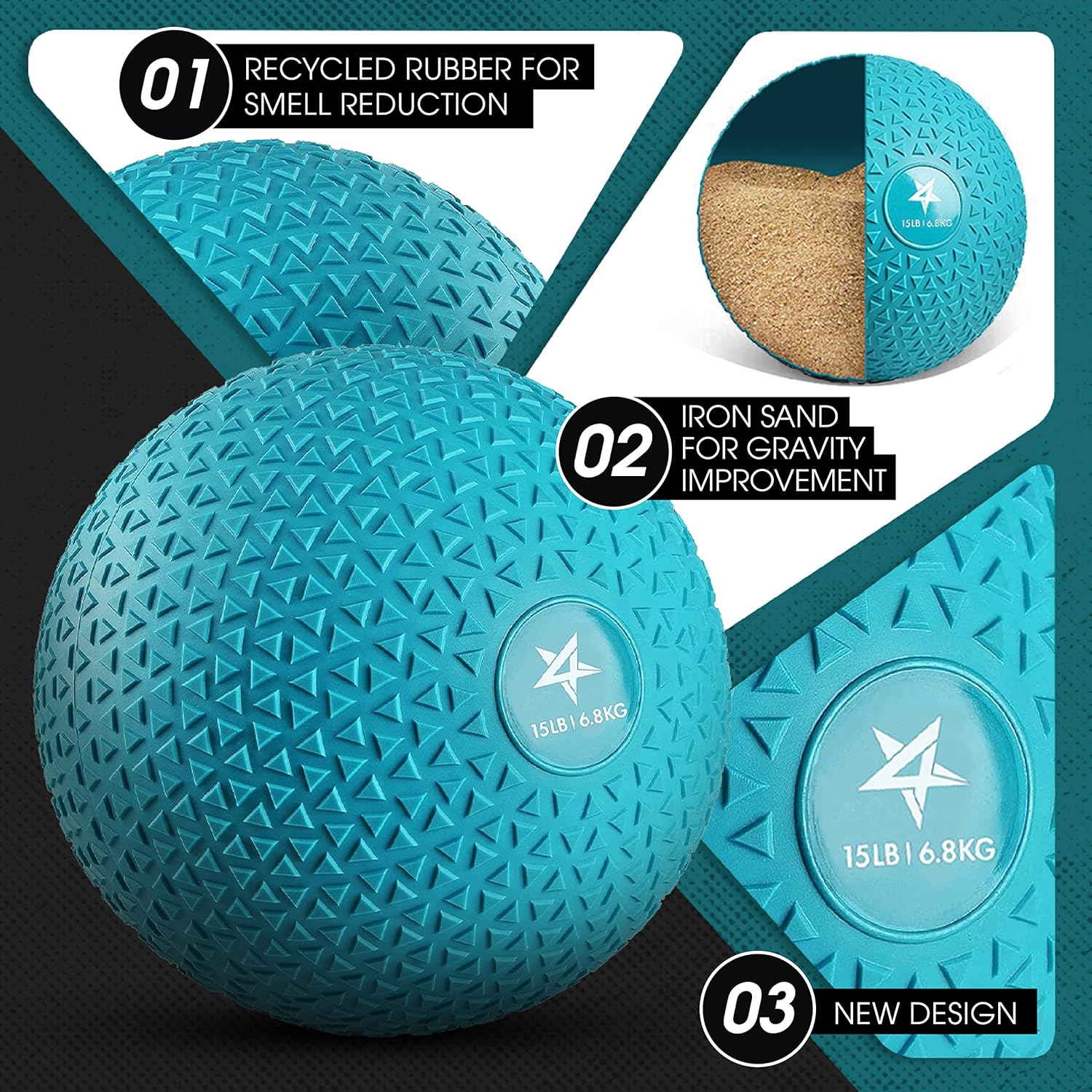 Yes4All Slam Ball - 15lbs Durable PVC Sand-Filled Weighted Ball for Strength Training | Teal Color
