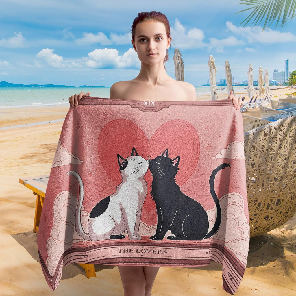 Pink Cat Valentine Beach Towel - Oversized Quick Dry Sand-Free Travel Towel | Perfect Gift for Women & Girls 30x60in
