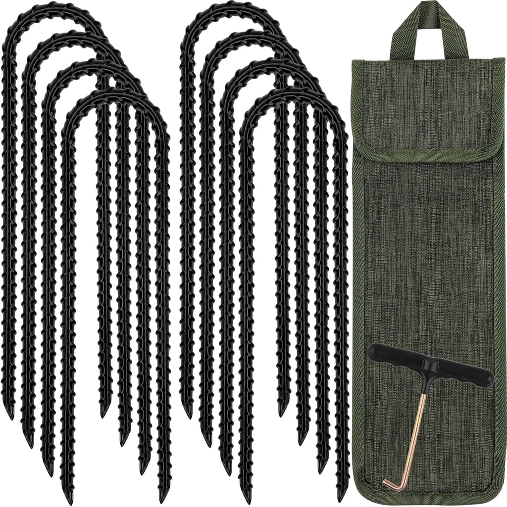RIY Trampoline Stakes - Heavy Duty 12 Inch Ground Anchors with T Hook for High Wind Stability