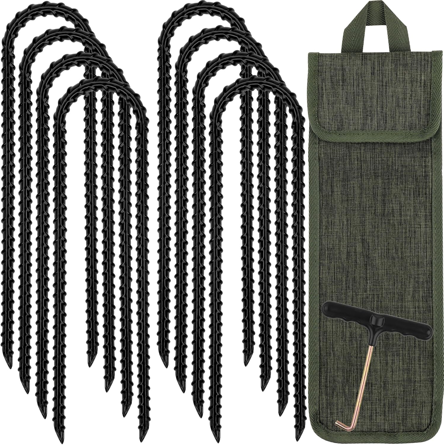 RIY Trampoline Stakes - Heavy Duty 12 Inch Ground Anchors with T Hook for High Wind Stability