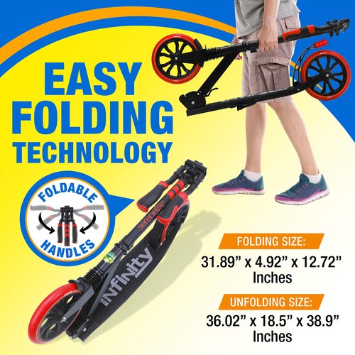 SereneLife Two Wheel Scooter for Teens, Smooth Gliding Kick Scooter for Adults w/ Adjustable Height for Ages 8+, Portable All Terrain Scooter w/ Carry Straps, Easy to Fold