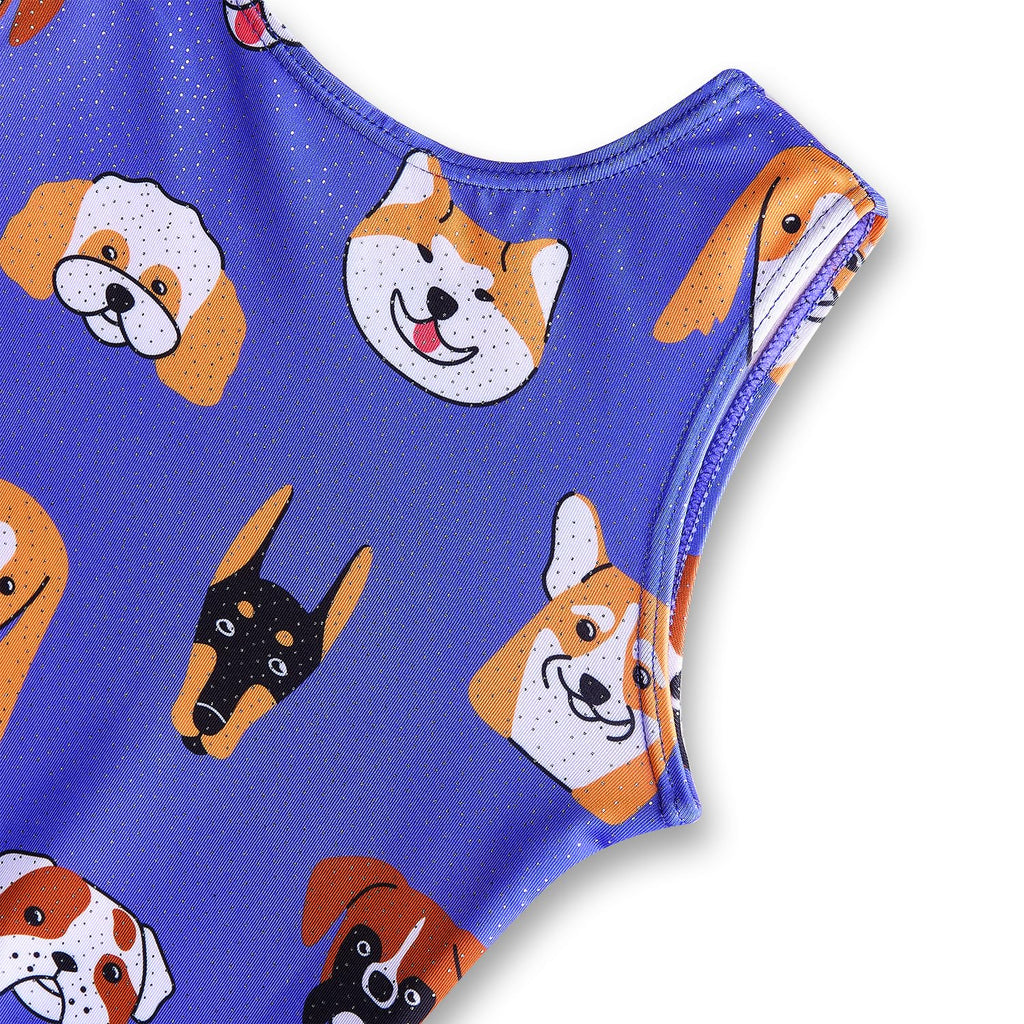 YDMZX Toddler & Girls Gymnastics Leotard with Doggy Print, Sparkly Tank Outfit for Dance, Ballet & Tumbling (Ages 4T-5T, Purple)