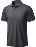 TACVASEN Mens Polo Shirts with Pocket Golf Polos Dry Fit Performance Short Sleeve Collared Shirt Casual Athletic Work Dark Gray L