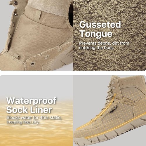 FREE SOLDIER Men's Waterproof Tactical Work Boots - 6" Lightweight Suede Leather Hiking Footwear