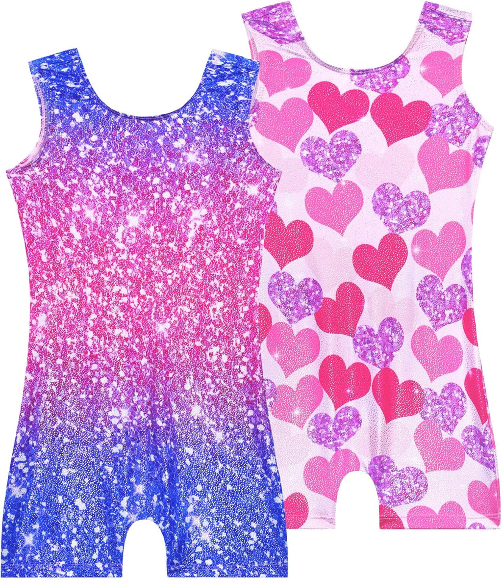 Regine Switzerland 2 Pack Girls Gymnastics Leotards - Sparkly Sleeveless Unitards with Shorts