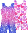 Regine Switzerland 2 Pack Girls Gymnastics Leotards - Sparkly Sleeveless Unitards with Shorts