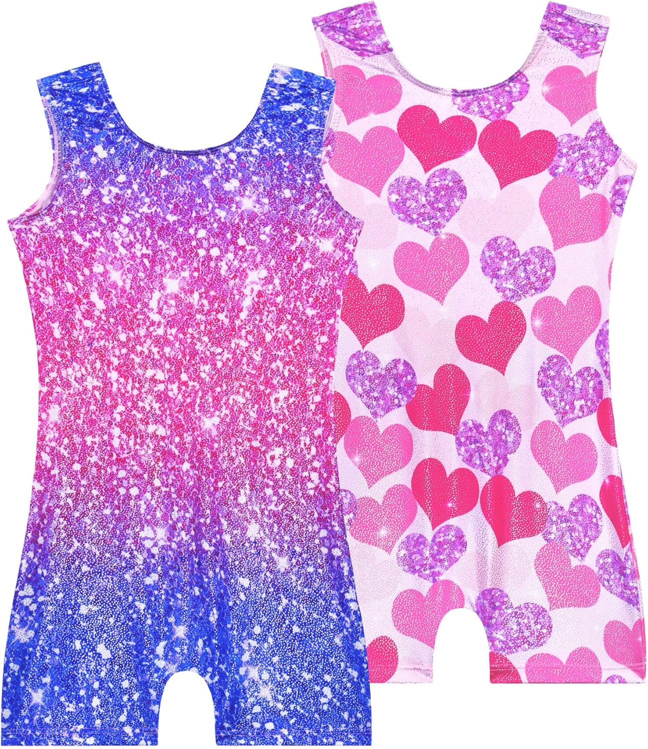 Regine Switzerland 2 Pack Girls Gymnastics Leotards - Sparkly Sleeveless Unitards with Shorts