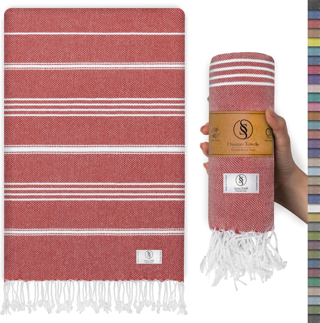 Turkish Beach Towel - Soft, Sand-Free Extra Large (39" x 71") | Quick-Dry, Versatile for Pool, Bath, Travel & Picnics - Rose Red