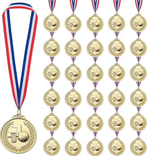 Gold Award Medals for Kids - 30 Pack Basketball Medals for Sports Competitions & Celebrations