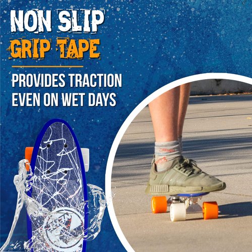 Flybar 22 Inch Complete Plastic Cruiser Skateboard Custom Non-Slip Deck Multiple Colors (NERF Blue Lines)