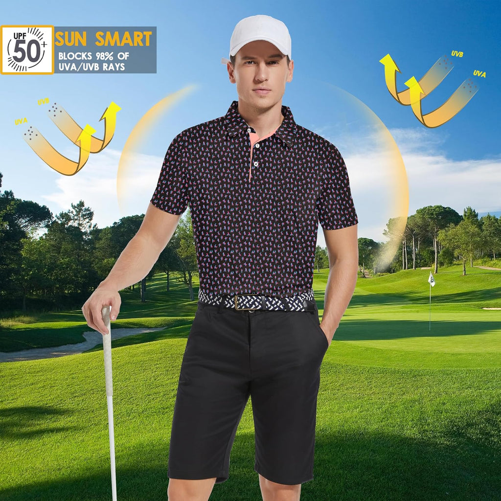 Skiennix Men's Golf Shirts - Moisture-Wicking Short Sleeve Polo with Funny Love Print | X-Large Pink