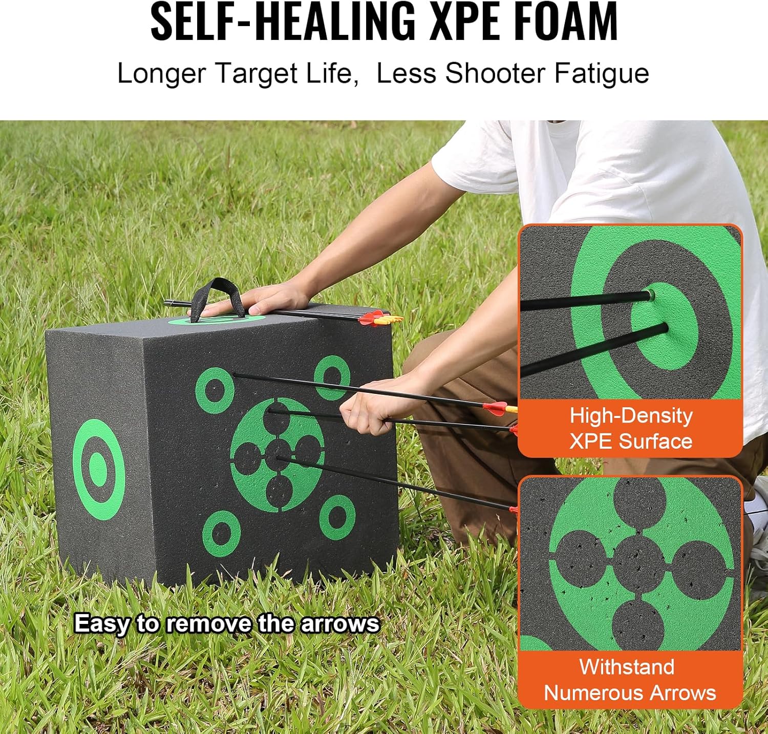 VEVOR Archery Target Block - 16"x18" Portable Bow Target with Carry Handle & Easy Arrow Removal | Black