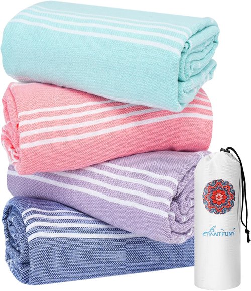 Antfuny Turkish Beach Towels - 4 Pack Yoga Blankets for Gym & Workout | Perfect Gift for Women
