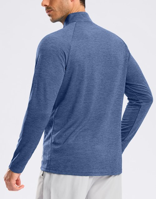 G Gradual Men's Running Shirts Long Sleeve Athletic Shirt Lightweight Quick Dry Quarter Zip Pullover for Men Workout Gym Golf(Blue Heather,L)
