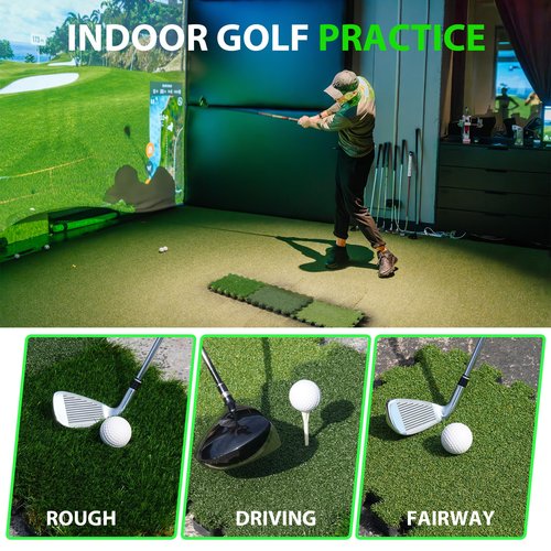 GAIARENA Tri-Turf Golf Hitting Mat Premium Indoor/Outdoor/Backyard Golfing Practice Mat for Home Golf Simulators, Thick EVA Foam Base & Tri-Turf Tiles Rough Driving Course Grass, Gift for Avid Golfers